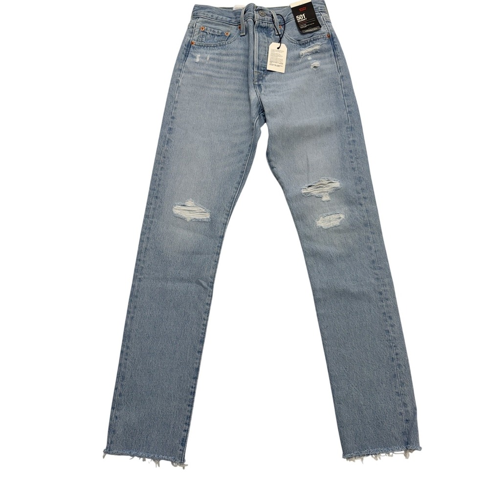 Levis 501 Skinny Jeans Womens 24 Light Wash High Rise Distressed 24x30 Denim
